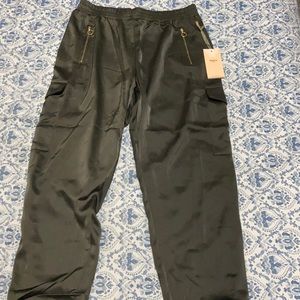 Army green satin jogger